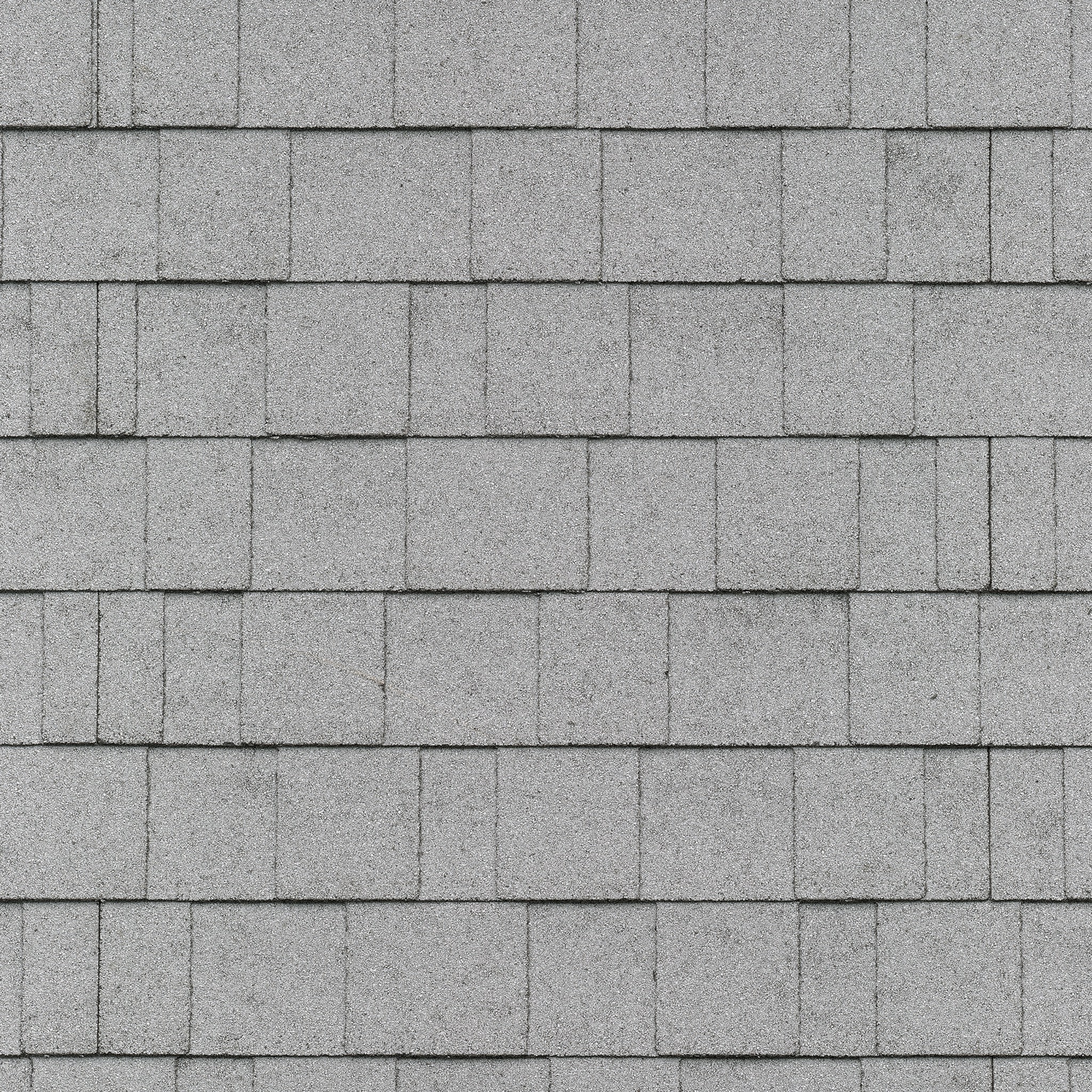 Close-up view of a gray asphalt shingle roof with a uniform pattern, subtly complemented by cool colors that evoke a sense of serene modernity.