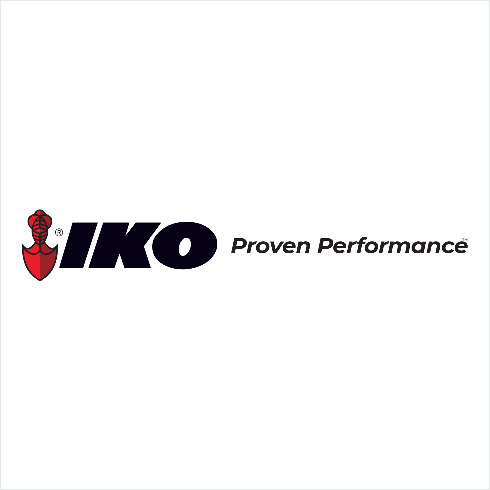 The IKO primary logo, featuring the slogan "Proven Performance," stands out elegantly on a long white background.