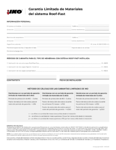 Garantía Limitada de Materiales del sistema Roof-FastTM (Estados Unidos y Canadá)