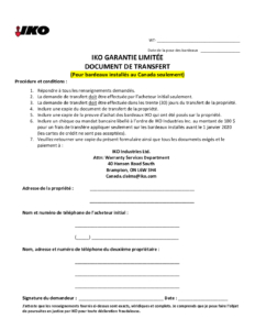 Formulaire de demande pour le Canada | Document de transfert pour la Garantie limitée