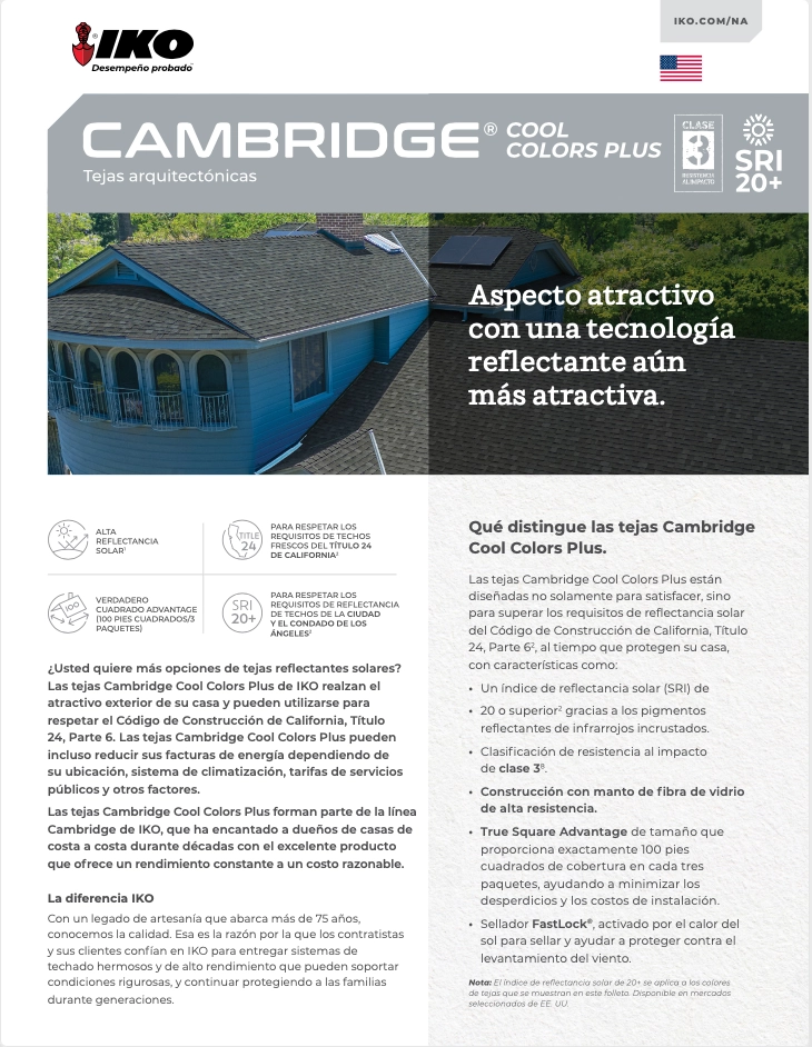 IKO Cambridge<sup>&reg;</sup> Cool Colors<sup>&trade;</sup> | Brochure (Contractor’s Edition) (Available in Select Areas)